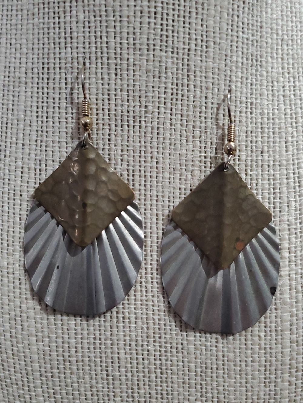 Hammered Olive & Silver Teardrop Statement Earrings